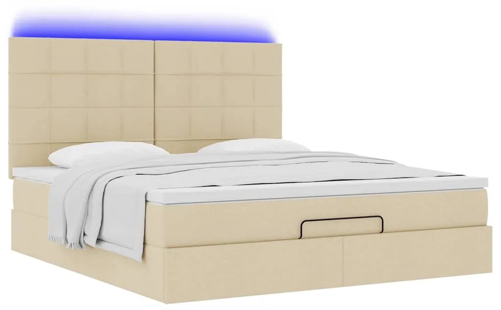 vidaXL Οθωμανικό κρεβάτι με στρώμα & LEDs Cream 180x200cm ύφασμα