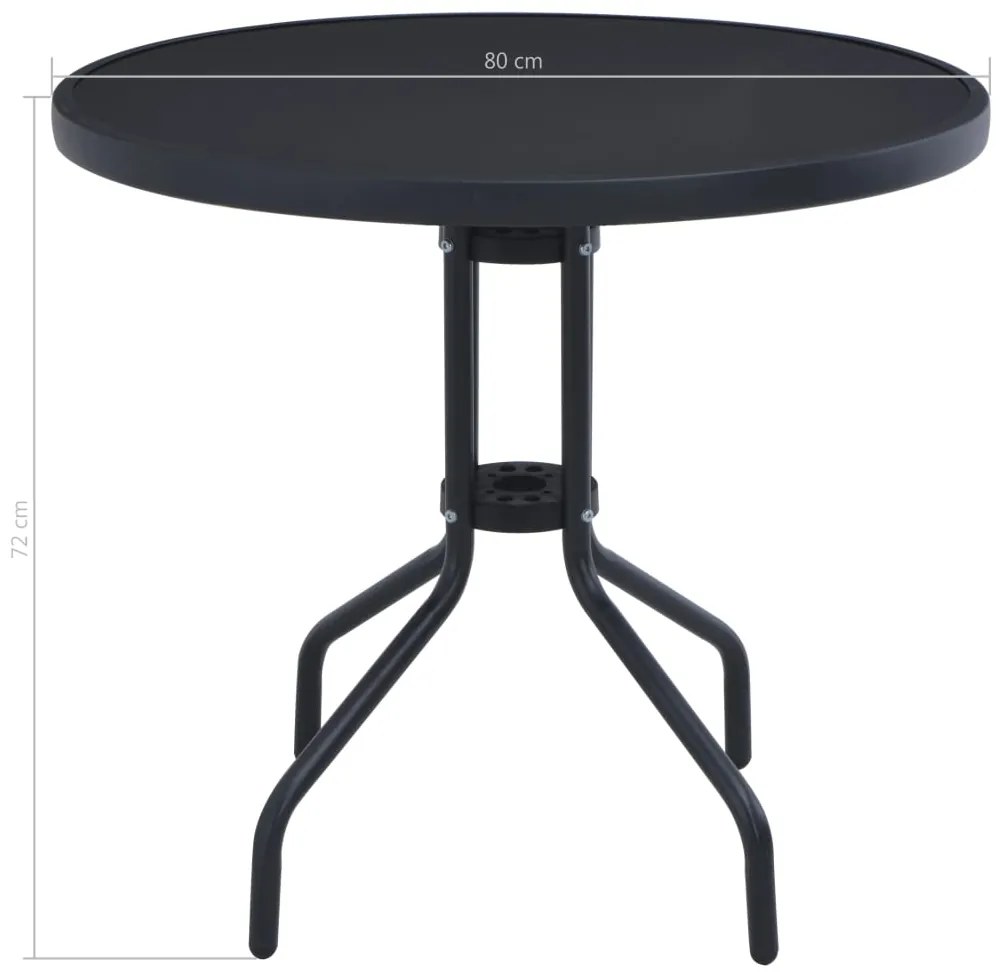 vidaXL Τραπέζι Κήπου Μαύρο 80 εκ. από Ατσάλι / Γυαλί