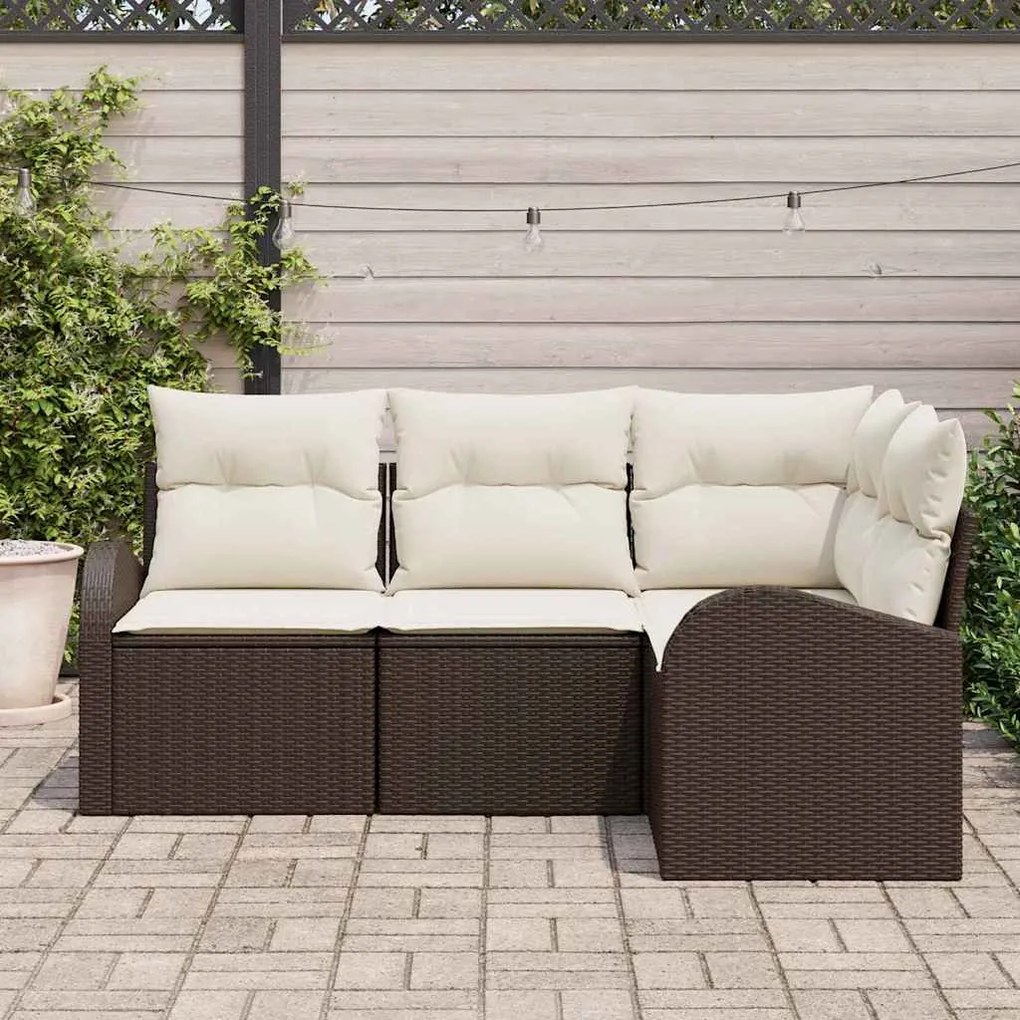 vidaXL Σετ Καναπέ Κήπου με μαξιλάρι 4 pcs Καφέ Πολυ ράταν