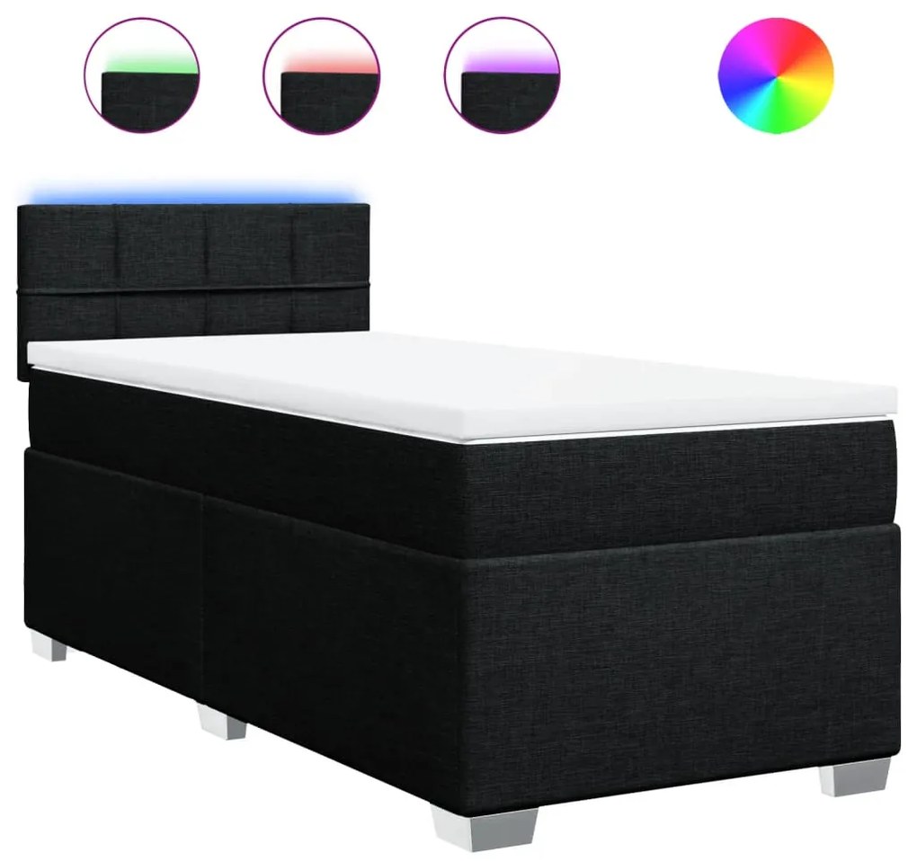 vidaXL Κρεβάτι Boxspring με Στρώμα Μαύρο 100 x 200 εκ. Υφασμάτινο