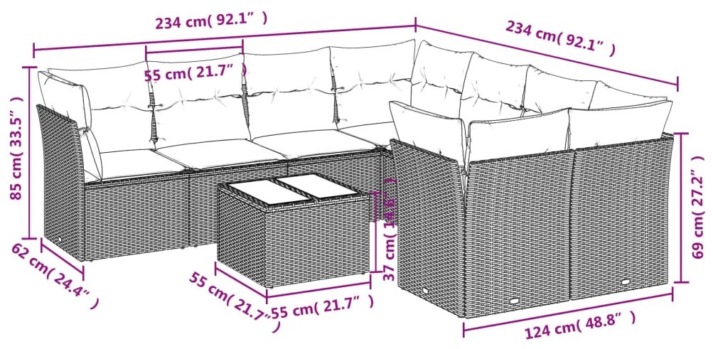 vidaXL Σαλόνι Κήπου Σετ 9 τεμ. Μπεζ Συνθετικό Ρατάν με Μαξιλάρια