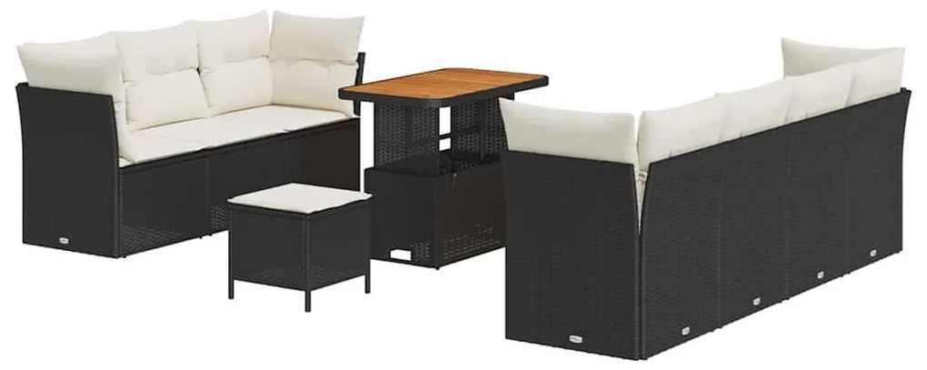 vidaXL Σετ Καναπέ Κήπου 10 pcs Μαύρο και κρεμ 90 x 55 x 71 cm
