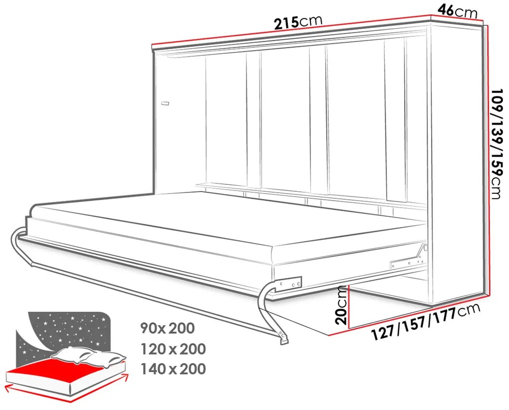 Κρεβάτι τοίχου Concept Pro II-Gkri-120 x 200