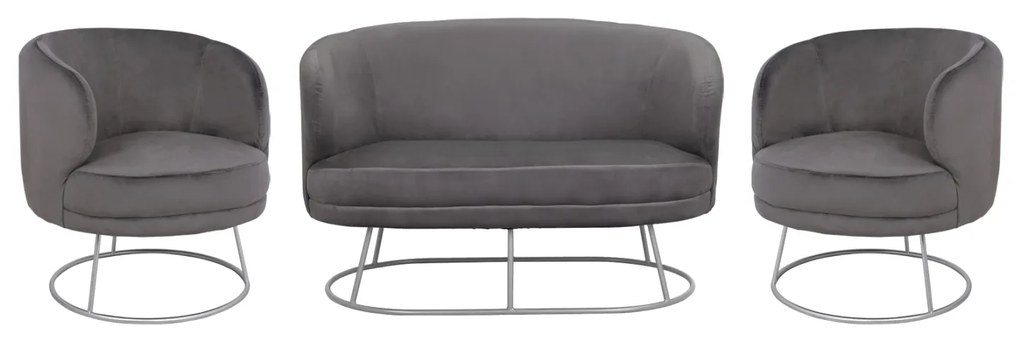 ΣΕΤ ΣΑΛΟΝΙ 2ΘΕΣΙΟΣ & 2 ΠΟΛΥΘΡΟΝΕΣ ARIEN ΓΚΡΙ ΒΕΛΟΥΔΟ ΑΣΗΜΙ ΒΑΣΗ HM11051.01