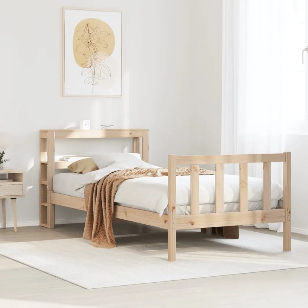 vidaXL Σκελετός Κρεβατιού Χωρίς Στρώμα 75x190 εκ Μασίφ Ξύλο Πεύκου
