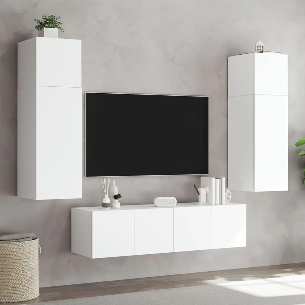 Έπιπλο Τοίχου Τηλεόρασης με LED Λευκό 60x35x41 εκ. - Λευκό
