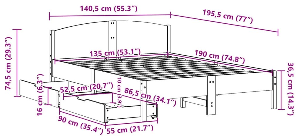 Σκελετός Κρεβ. Χωρίς Στρώμα Καφέ Κεριού 135x190 εκ Μασίφ Πεύκο - Καφέ