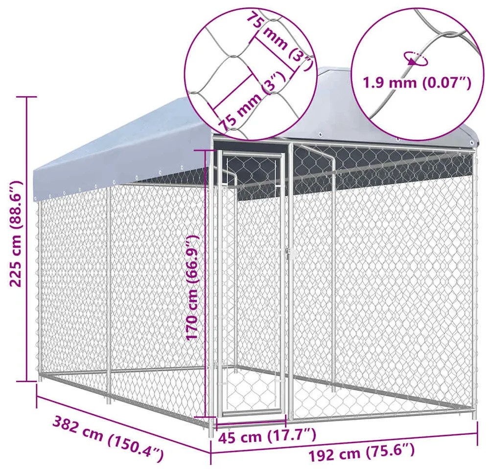 vidaXL Κλουβί Σκύλου Εξωτερικού Χώρου 382 x 192 x 225 εκ. με Στέγαστρο