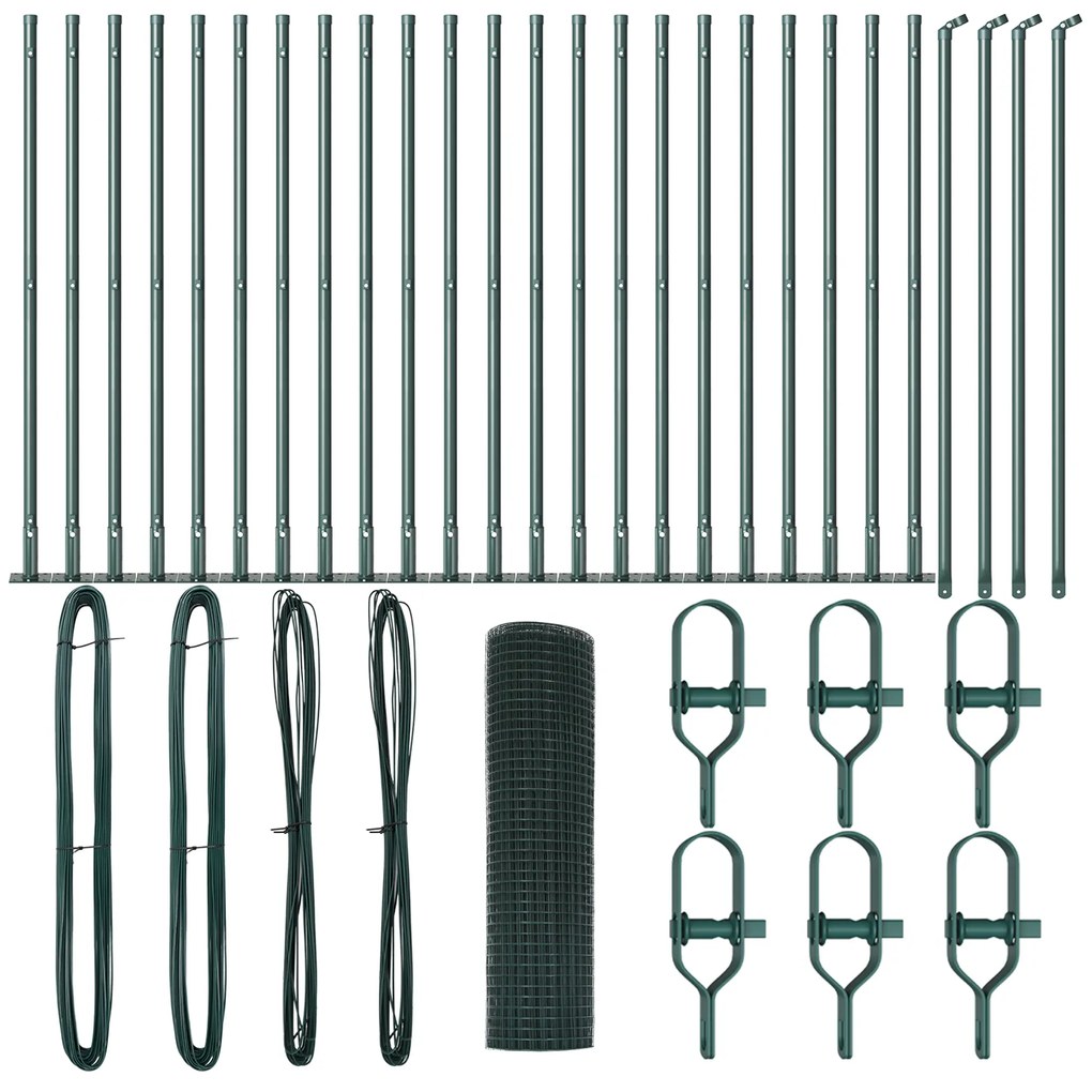vidaXL Welded Wire Fence με 13 πλάγιους πόλους Πράσινο 0.4x50 μ Χάλυβας