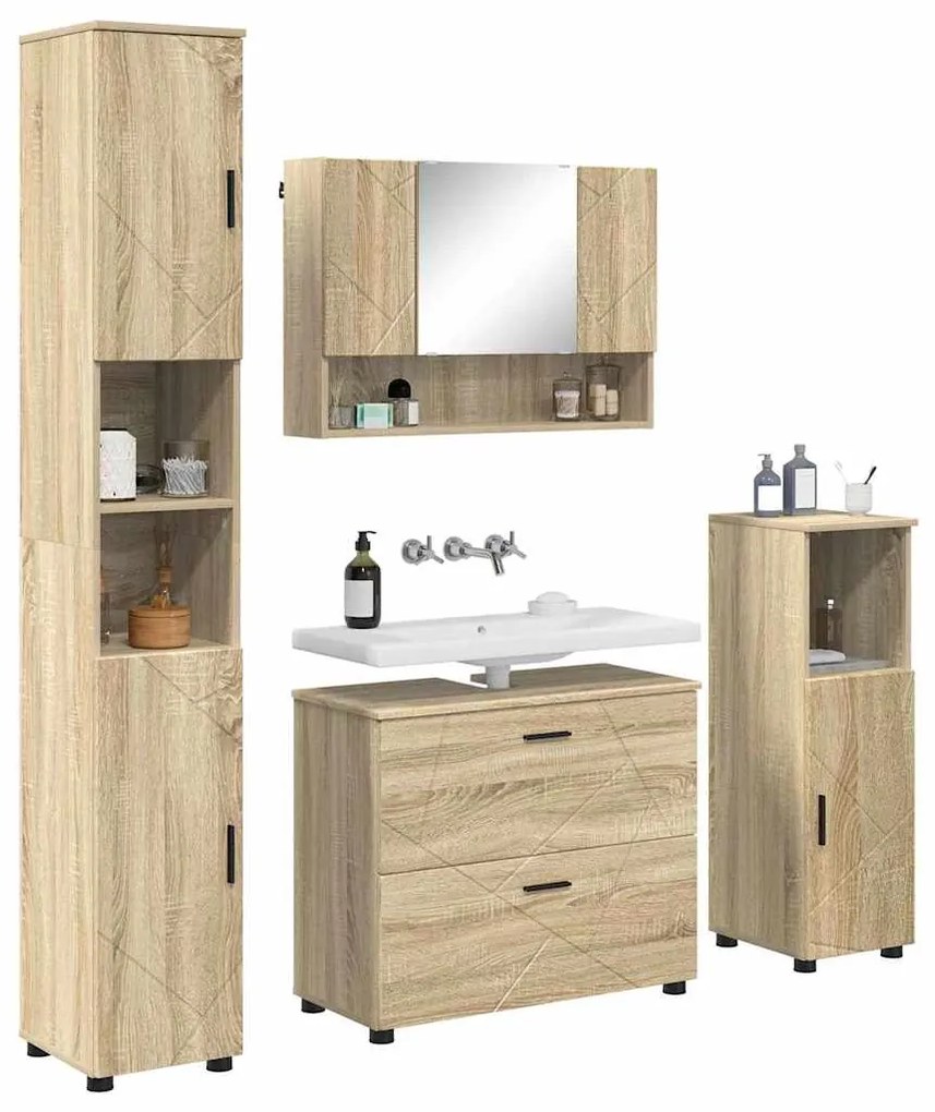 vidaXL Σετ Επίπλων Μπάνιου με ράφι 4 pcs Sonoma Δρυς 30 x 35 x 192 εκ.