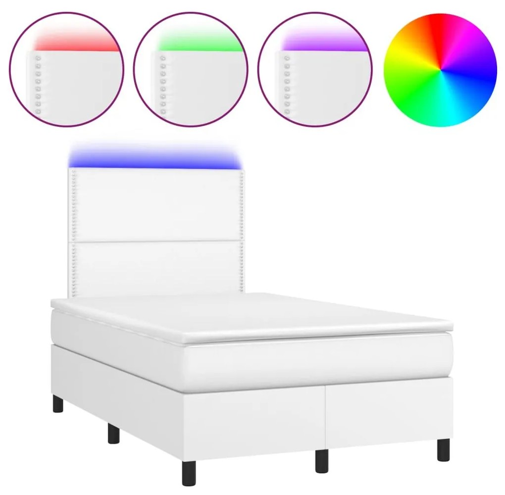 Κρεβάτι Boxspring με Στρώμα &amp; LED Λευκό 120x190 εκ. Συνθ. Δέρμα - Λευκό