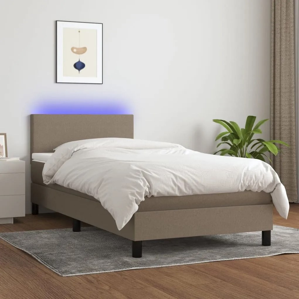 vidaXL Κρεβάτι Boxspring με Στρώμα &amp; LED Taupe 80x200 εκ. Υφασμάτινο