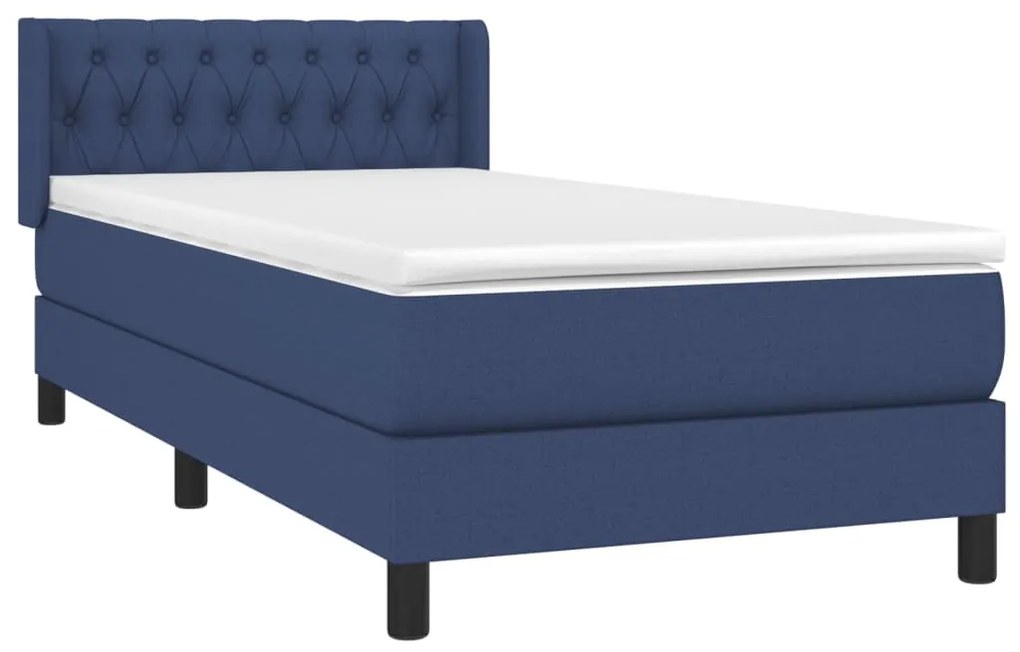 vidaXL Κρεβάτι Boxspring με Στρώμα Μπλε 90x200 εκ.Υφασμάτινο