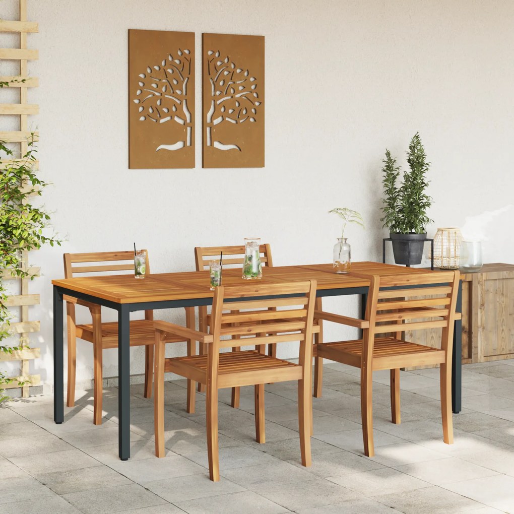 vidaXL Τραπέζι Κήπου 200x90x75 εκ από Στερεό Ξύλο Ακακίας και Μέταλλο