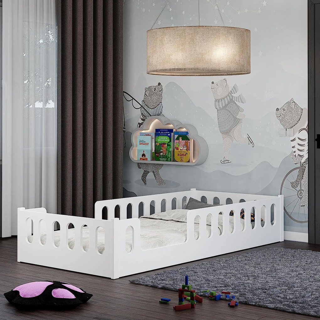 Κρεβάτι  Montessori Monte  με κάγκελα White   90x200cm  BC50046  BabyCute