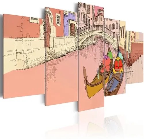 Πίνακας - Romantic gondolas - 5 pieces - 200x100