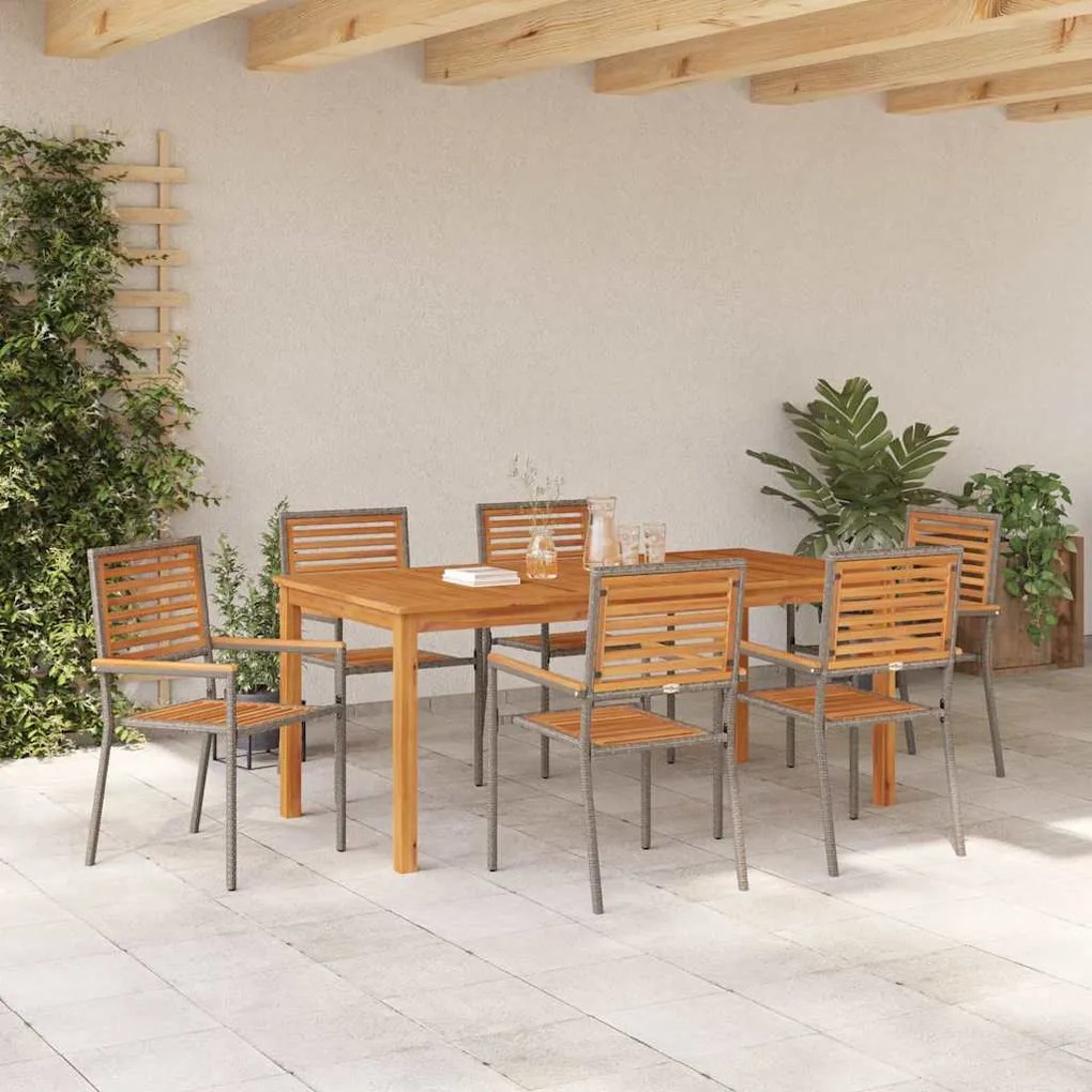 vidaXL Σέτ φαγητού για κήπο 7 pcs Γκρι Πολυ ράταν
