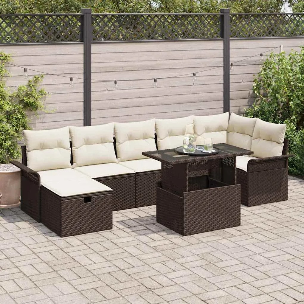 vidaXL Σετ Καναπέ Κήπου με μαξιλάρι 8 pcs Καφέ Πολυ ράταν