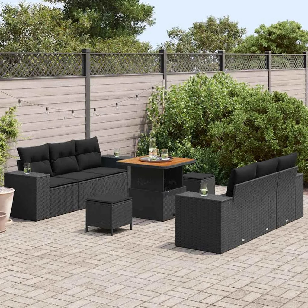 vidaXL Σετ Καναπέ Κήπου με αποθήκευση 9 pcs Μαύρο Πολυ ράταν