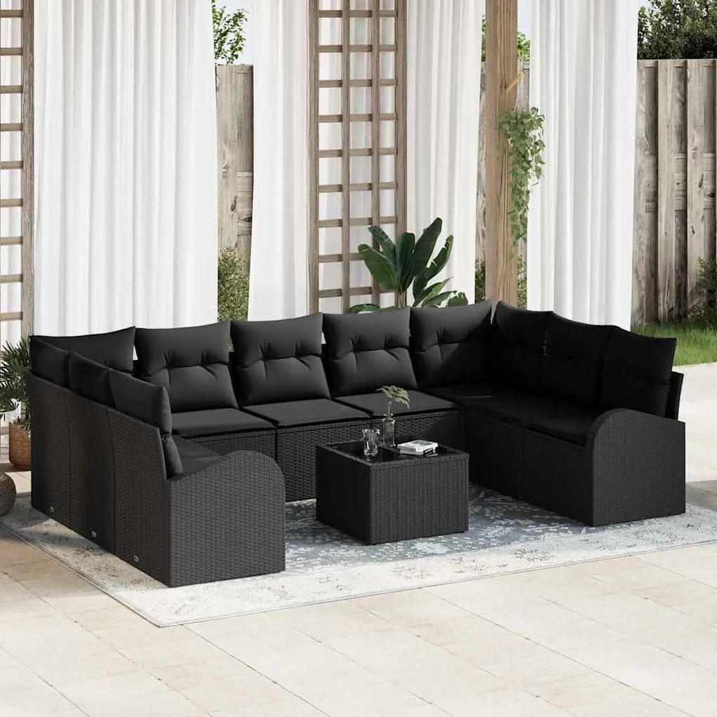 vidaXL Σετ Καναπέ Κήπου 10 pcs Μαύρο Πολυ ράταν