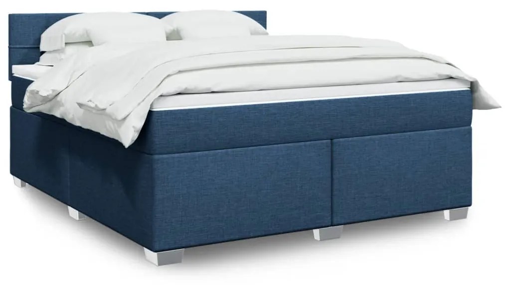 vidaXL Κρεβάτι Boxspring με Στρώμα Μπλε 180x200 εκ. Υφασμάτινο