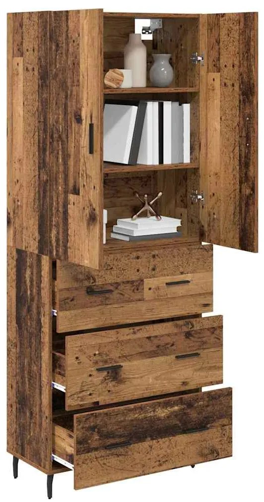 vidaXL Highboard με συρτάρι 2 pcs Παλιό Ξύλο Σύνθετο Ξύλο και Γυαλί