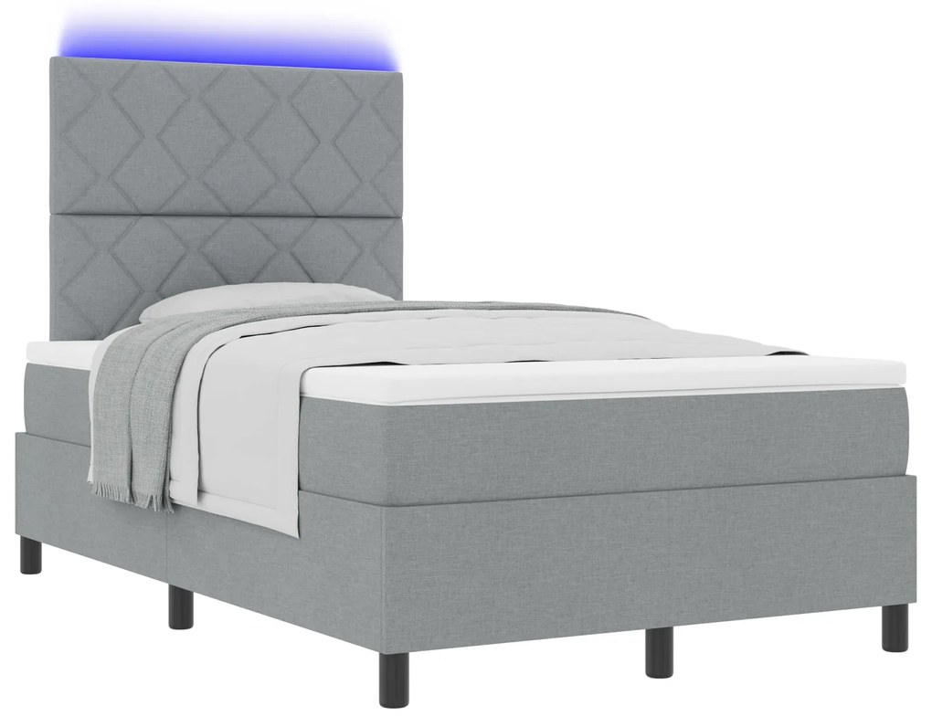 vidaXL Κρεβάτι με ελατήρια και στρώμα & Φωτιστικό LED σε γκρι, 120 x 190 εκ. Υφασμάτινο
