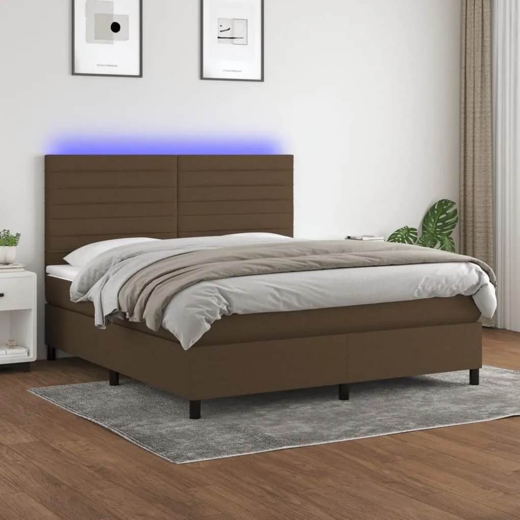 ΚΡΕΒΑΤΙ BOXSPRING ΜΕ ΣΤΡΩΜΑ &amp; LED ΣΚ.ΚΑΦΕ 180X200ΕΚ. ΥΦΑΣΜΑΤΙΝΟ 3134976