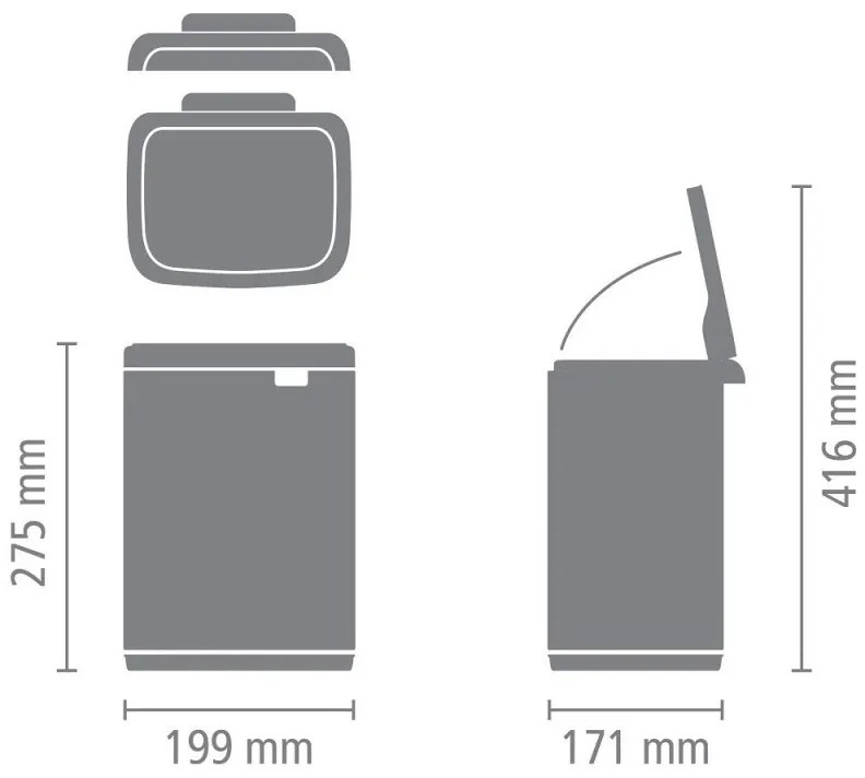 Κάδος απορριμμάτων Brabantia Bo Small 4L, Ομαλό και αθόρυβο άνοιγμα,Αντιολισθητική βάση, Μαύρο