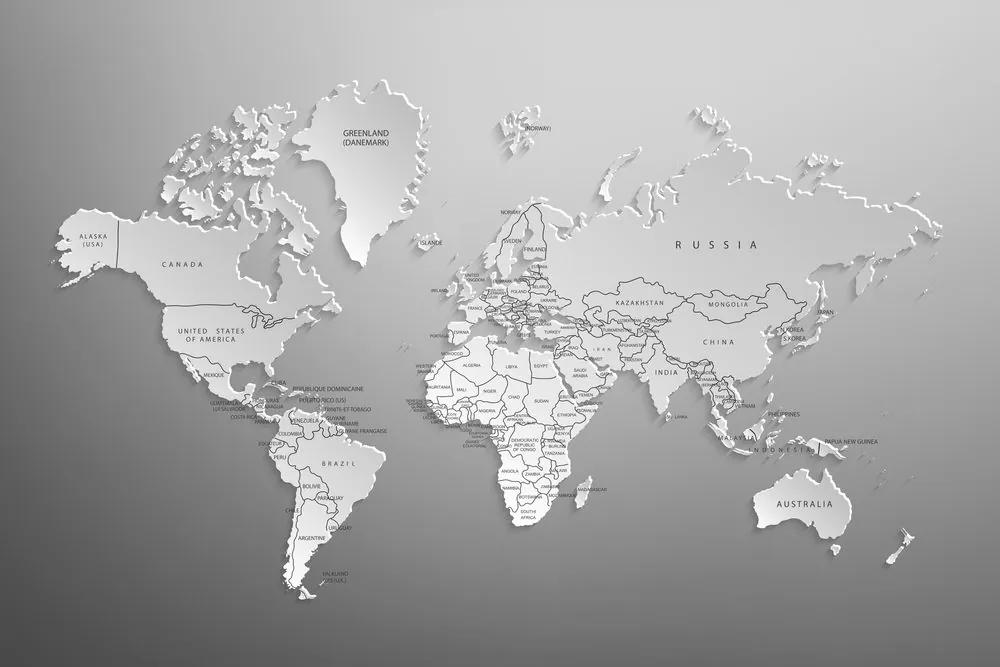 Εικόνα σε ασπρόμαυρο παγκόσμιο χάρτη από φελλό στο αρχικό σχέδιο