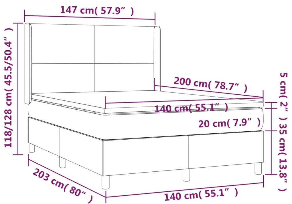 vidaXL Κρεβάτι Boxspring με Στρώμα Taupe 140x200 εκ. Υφασμάτινο