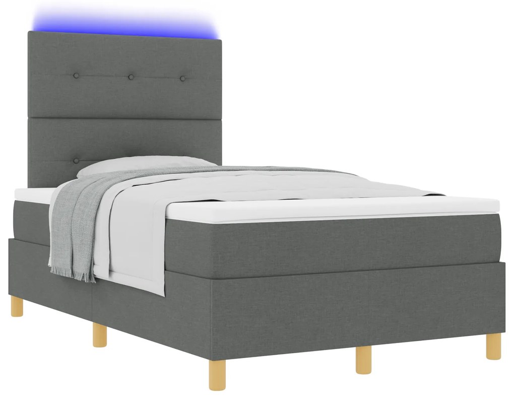 vidaXL κρεβάτι με ελατήριο και στρώμα  & LED Σκούρο Γκρι 120x200 εκ Υφάσματος