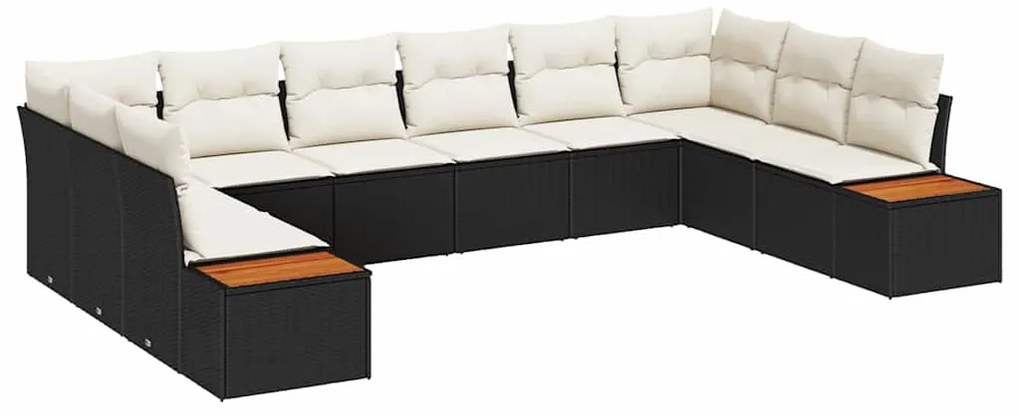 vidaXL Σετ Καναπέ Κήπου με μαξιλάρι 10 pcs Μαύρο Πολυ ράταν