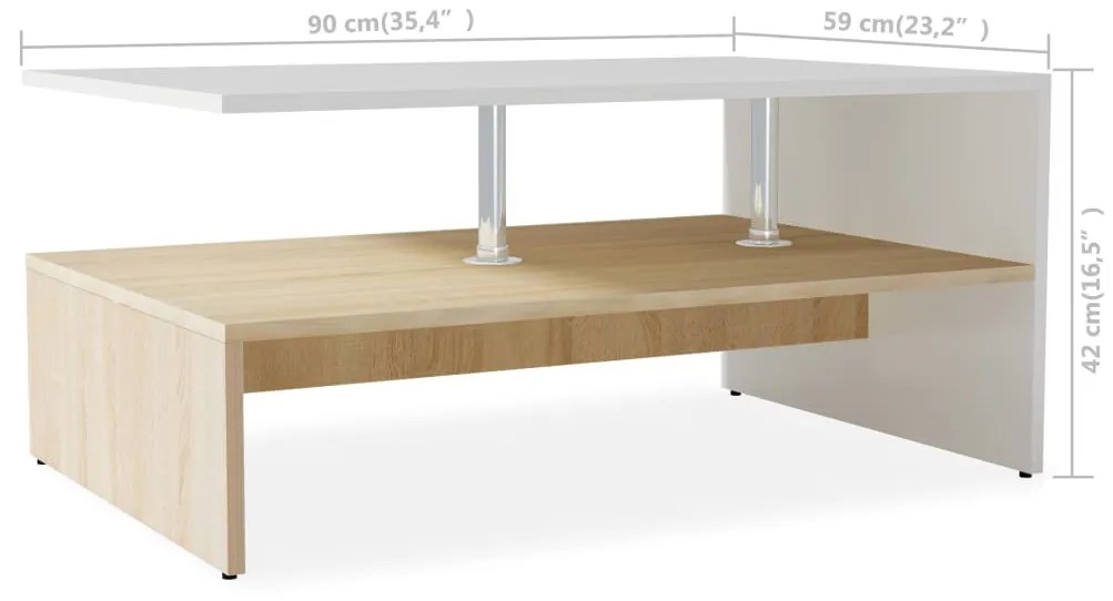 vidaXL Τραπεζάκι Σαλονιού Δρυς και Λευκό 90 x 59 x 42 εκ. Επεξ. Ξύλο