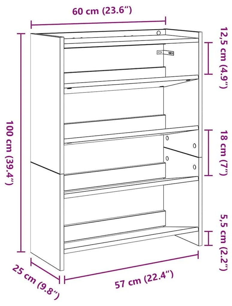 Ράφι παπουτσιών Sonoma Oak 60x25x81 cm Κατασκευασμένο ξύλο - Καφέ