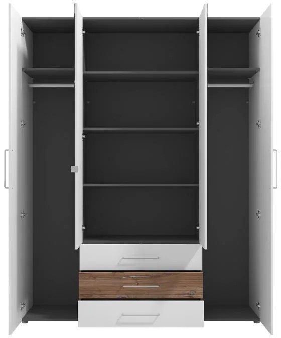 Ντουλάπα Masilia 4K3F2O Λευκό - Flagstaff - Λευκό Γυαλιστερό 179x56,5x226,5 εκ. 179x56.5x226.5 εκ.