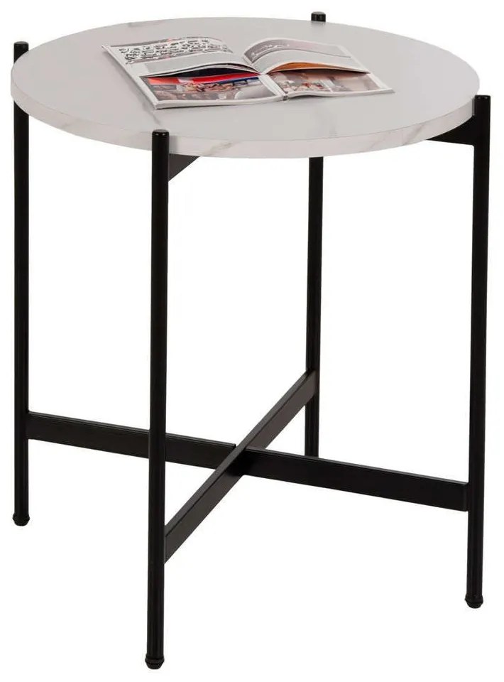 Τραπεζάκι Βοηθητικό HM9589.05 Φ50x55cm Με Μαύρη Μεταλλική Βάση Εφέ Μαρμάρου White Mdf, Metal