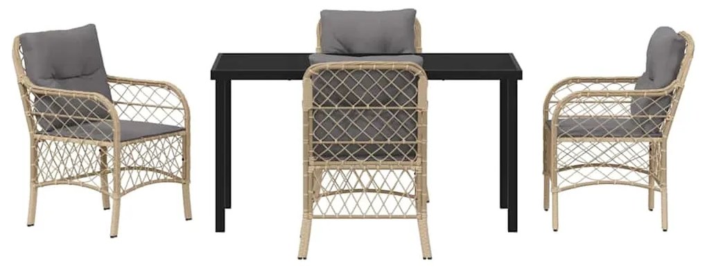 vidaXL Σέτ φαγητού για κήπο με μαξιλάρι 5 pcs Μπεζ συνθετικό ρατάν