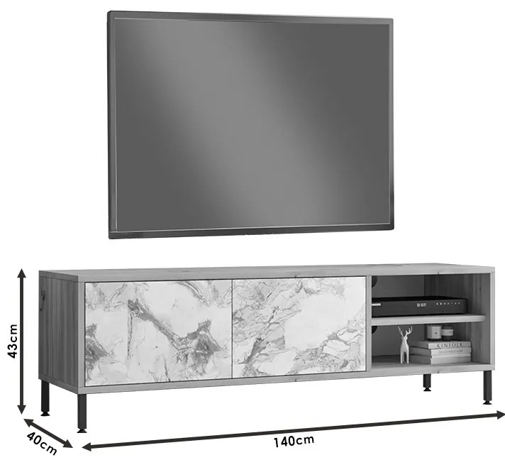 Έπιπλο τηλεόρασης Nella pakoworld φυσικό-λευκό μαρμάρου 140x40x43εκ