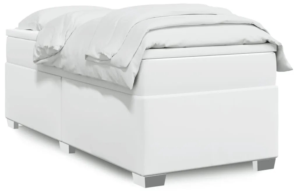 vidaXL Κρεβάτι Boxspring με Στρώμα Λευκό 90x190εκ. από Συνθετικό Δέρμα