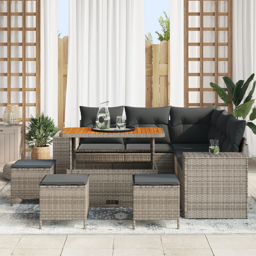 vidaXL Set Κήπου  9 Τεμαχίων με Μαξιλάρια Γκρι Πολυρατάν