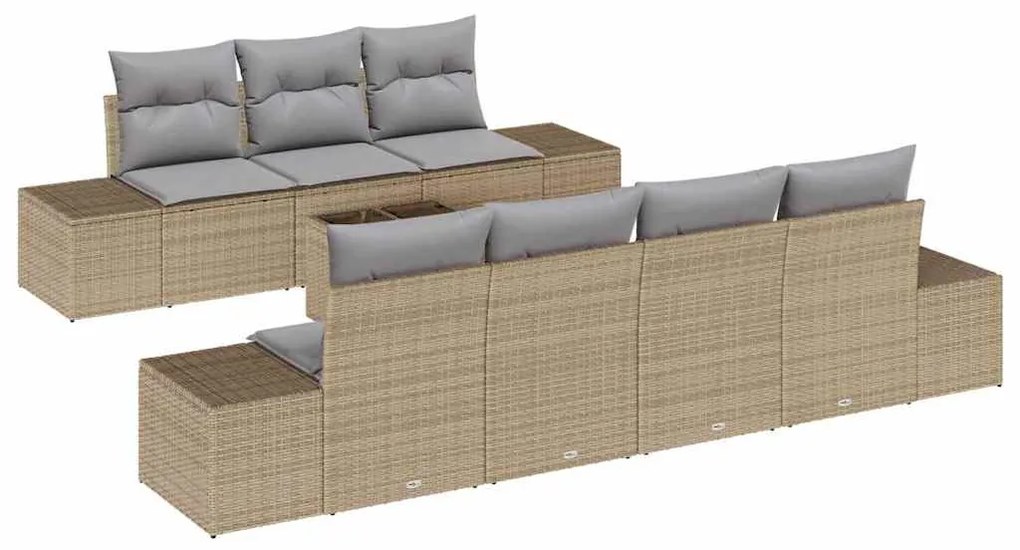 vidaXL Σετ Καναπέ Κήπου 8 pcs Μπεζ Πολυ ράταν