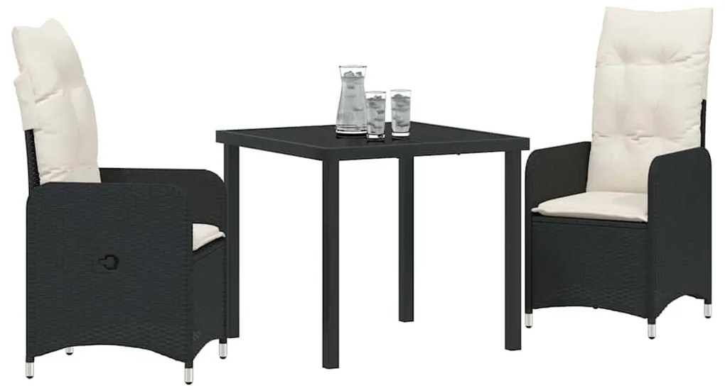 vidaXL Σέτ φαγητού για κήπο με μαξιλάρι 3 pcs Μαύρο Πολυ ράταν