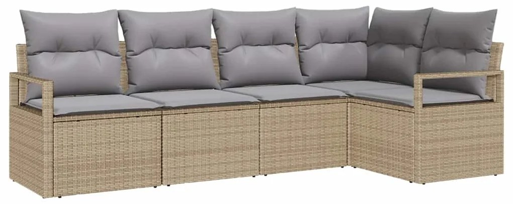 vidaXL Σετ Καναπέ Κήπου με μαξιλάρι 5 pcs Μπεζ, Ανοιχτό Γκρι