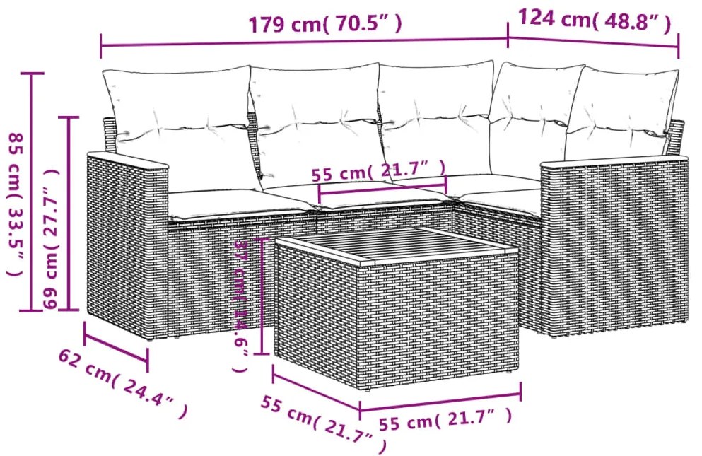 vidaXL Σετ Καναπέ Κήπου 5 τεμ. Μπεζ Συνθετικό Ρατάν με Μαξιλάρι