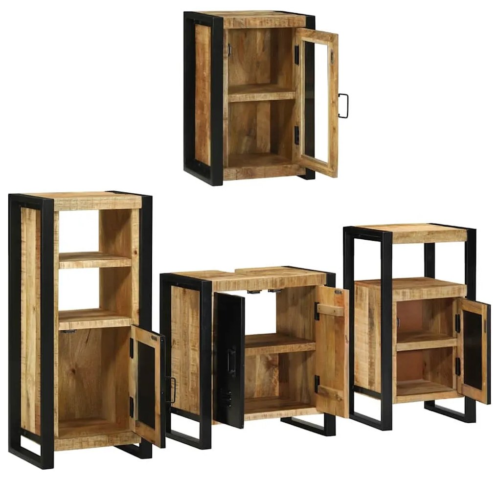 vidaXL Σετ Επίπλων Μπάνιου Επιτοίχιο 4 pcs Καφέ Στερεό ξύλο μάνγκο
