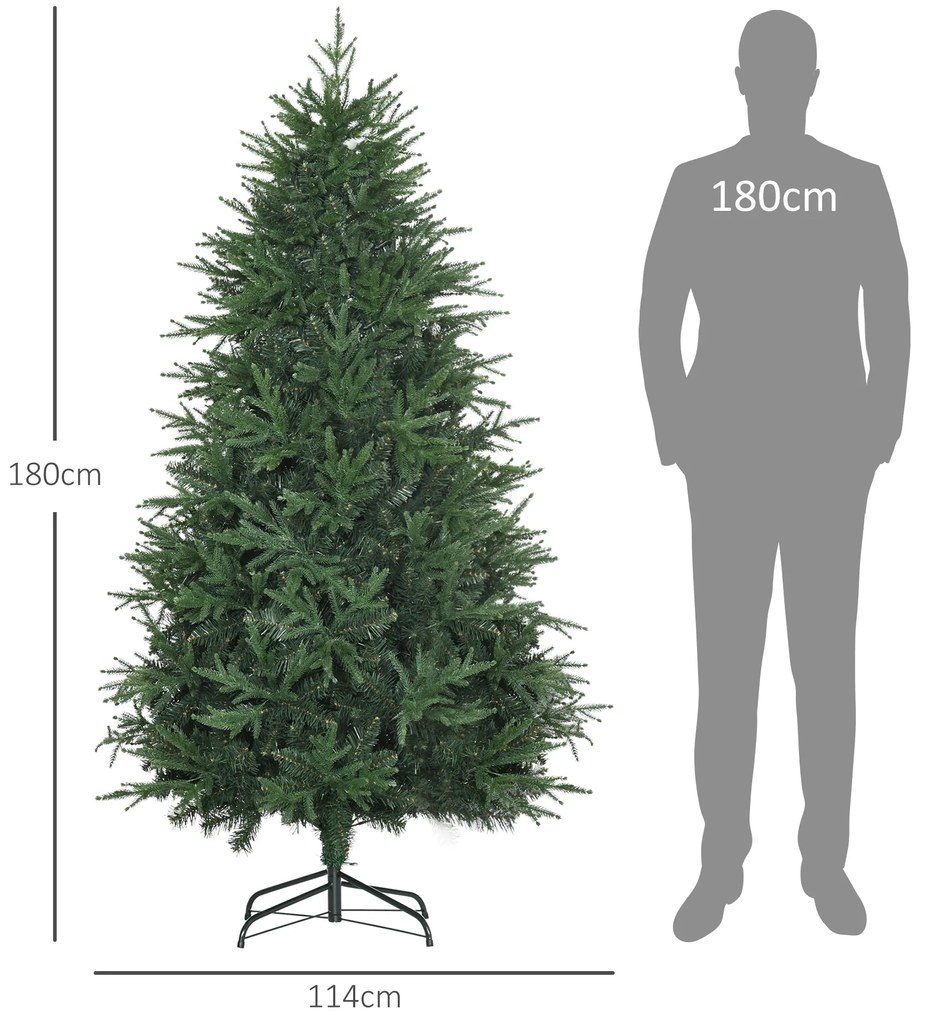 HOMCOM Χριστουγεννιάτικο Δέντρο, Τεχνητή Ελάτη, Ρεαλιστική εμφάνιση, Γρήγορη συναρμολόγηση, Πλαστικό, Πράσινο, 114 x 114 x 180cm