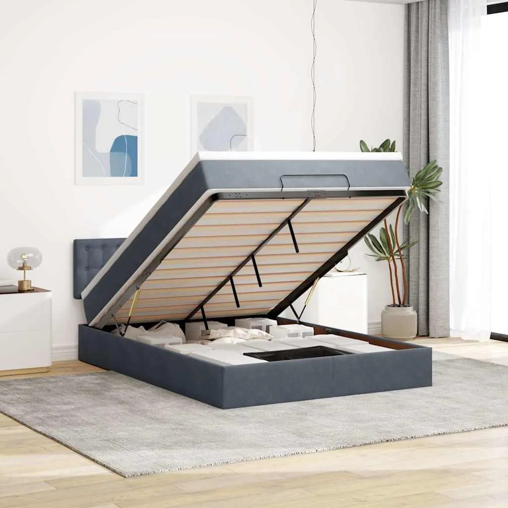 vidaXL Οθωμανικό κρεβάτι με στρώμα &amp; LEDs Σκούρο γκρι 140x190cm Velvet