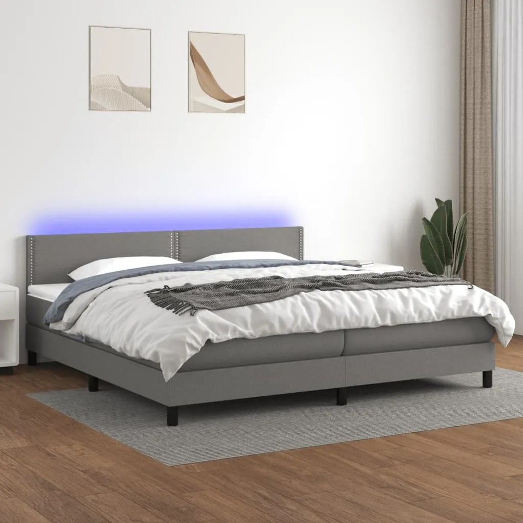 ΚΡΕΒΑΤΙ BOXSPRING ΜΕ ΣΤΡΩΜΑ &amp; LED ΣΚ.ΓΚΡΙ 200X200ΕΚ. ΥΦΑΣΜΑΤΙΝΟ 3133102