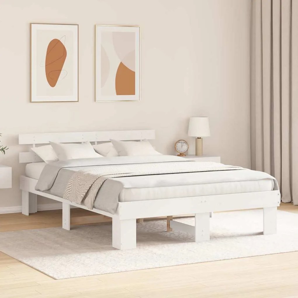 vidaXL Σκελετός Κρεβατιού Λευκό 140 x 200 cm Μασίφ ξύλο πεύκου